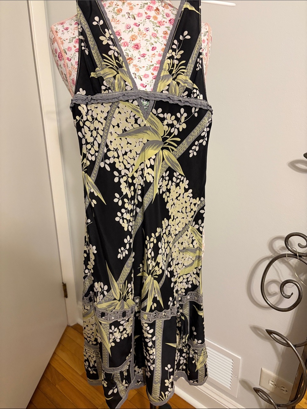 Intimately by Free People Black Floral V-Neck Women’s Silp Lingerie Dress, XS